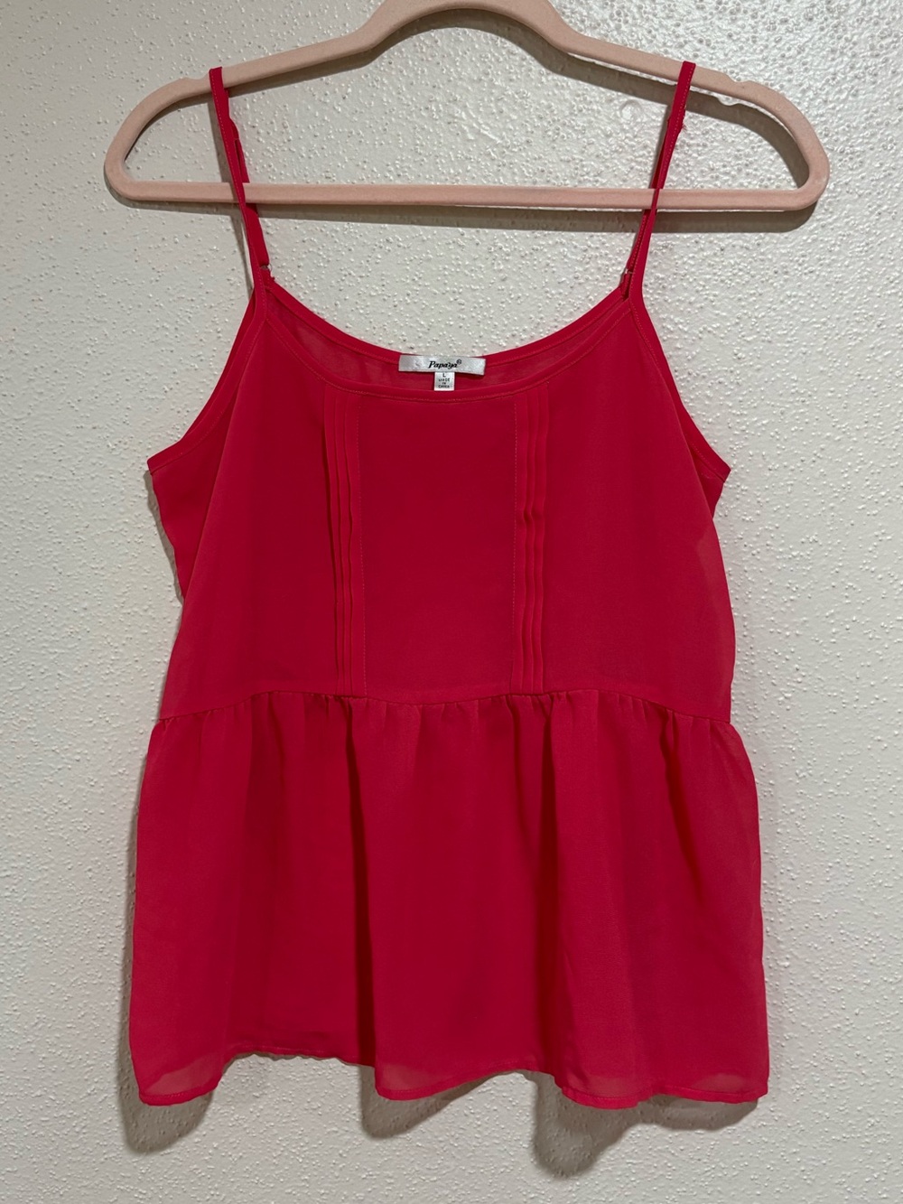 Papaya Sheer Peplum Cami Tank Top Pink Size Large